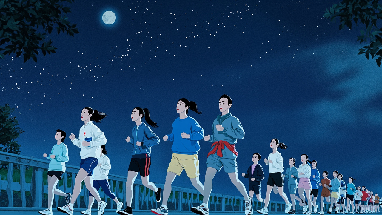 清华大学新生夜间拉练场景
