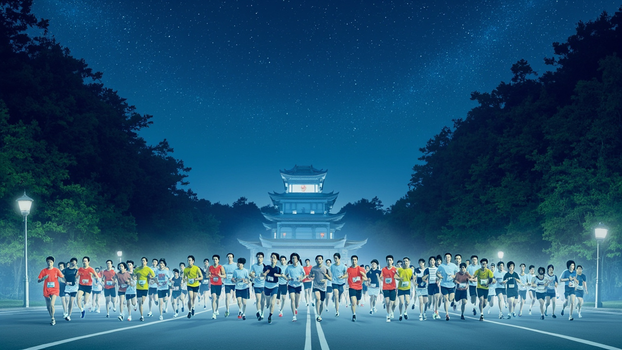 学生在夜色中坚持跑步